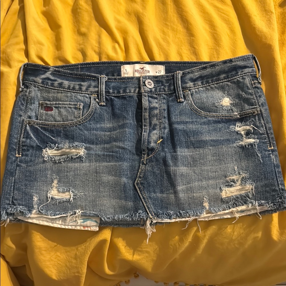 Hollister Blue Distressed Denim Skirt